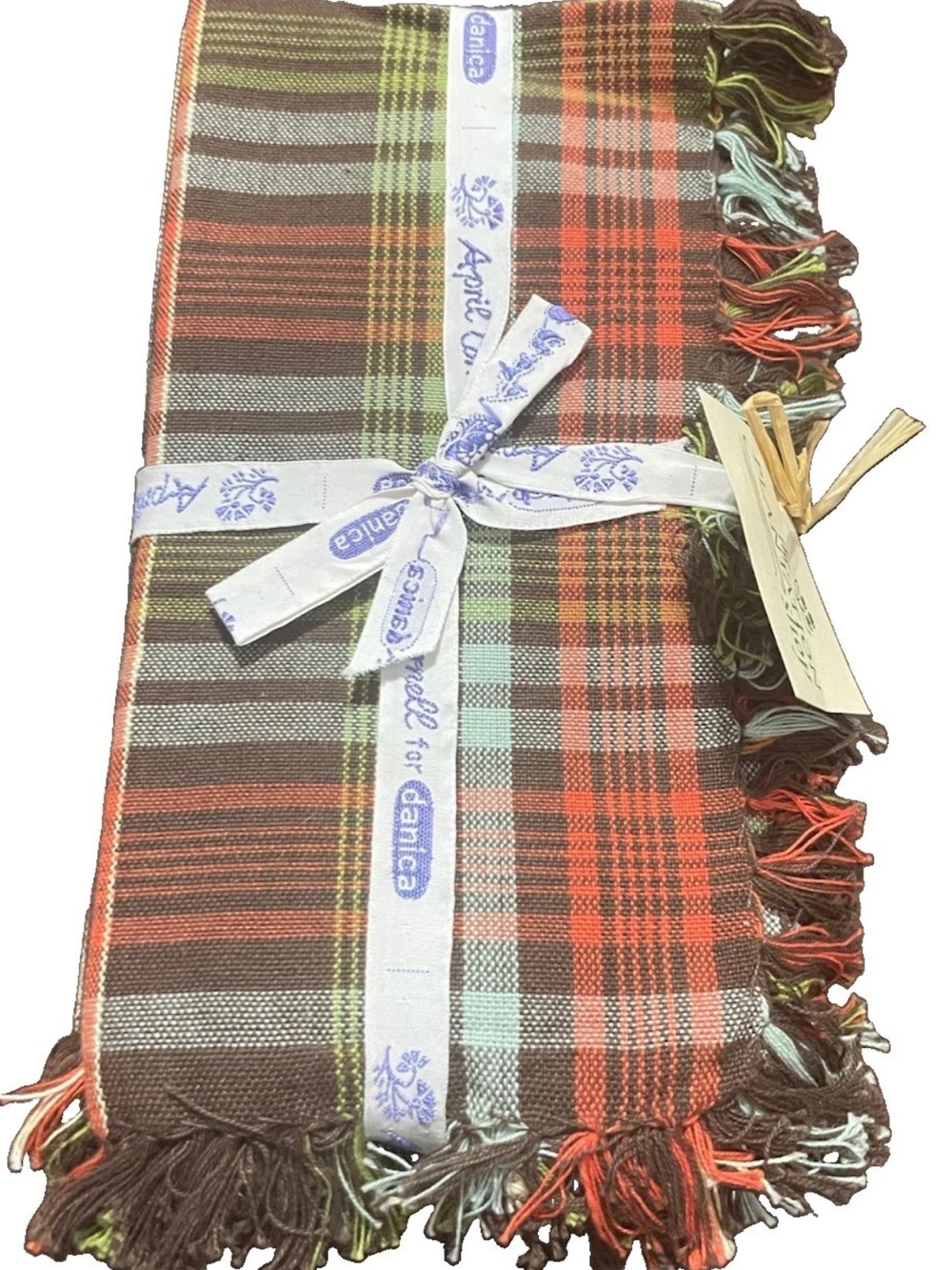 April Cornell for Danica Plaid Fringed Table Linens Set Fall Tartan Original Tag